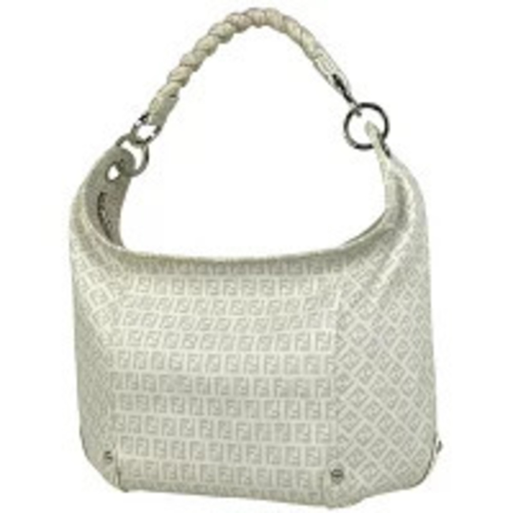 Fendi Zucchino Shoulder Bag Hobo Canvas White
